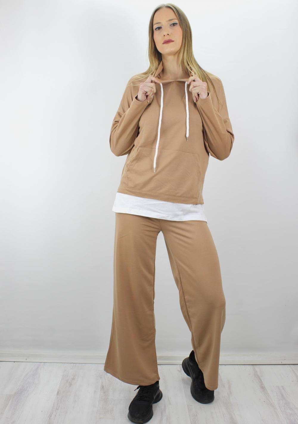 Bol Paça Kapşonlu Eşofman Takımı Kahve - 1908.130. resmi