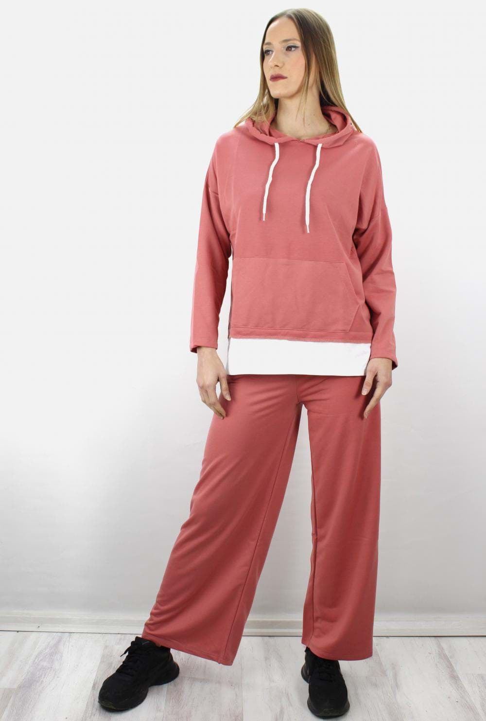 Bol Paça Kapşonlu Eşofman Takımı Pudra - 1908.130. resmi