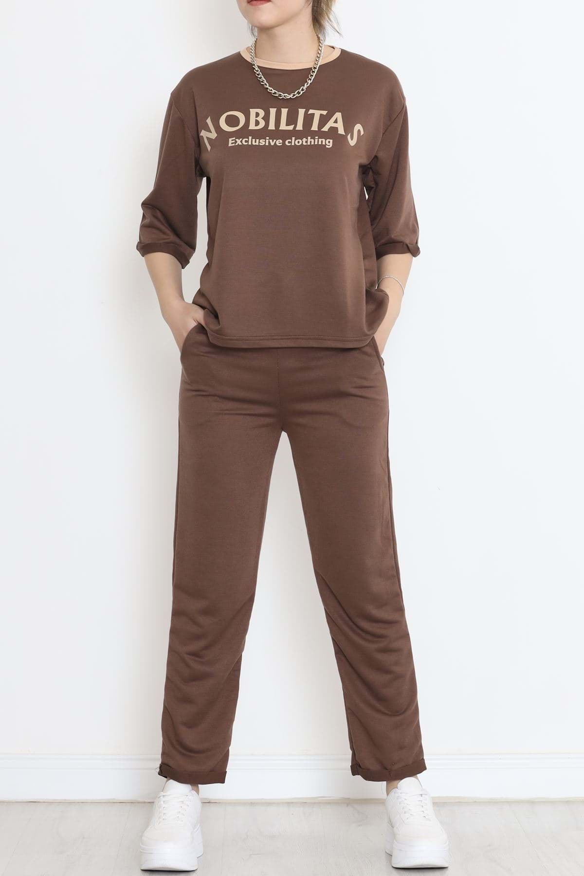 Paça Katlı Eşofman Takımı Acıkahve - 12635.5238. resmi