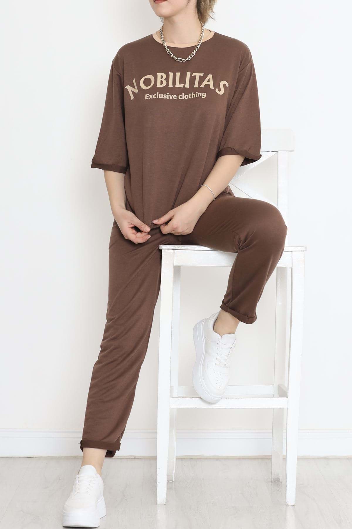 Paça Katlı Eşofman Takımı Acıkahve - 12635.5238. resmi