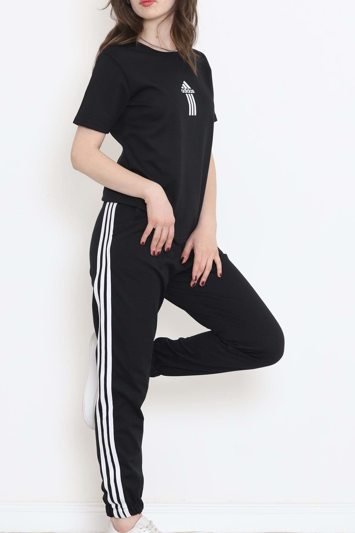 Şeritli Baskılı Eşofman Takımı Siyah - 16599.5238. resmi