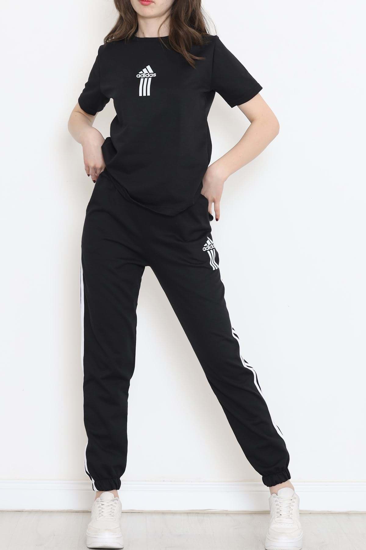 Şeritli Baskılı Eşofman Takımı Siyah - 16599.5238. resmi