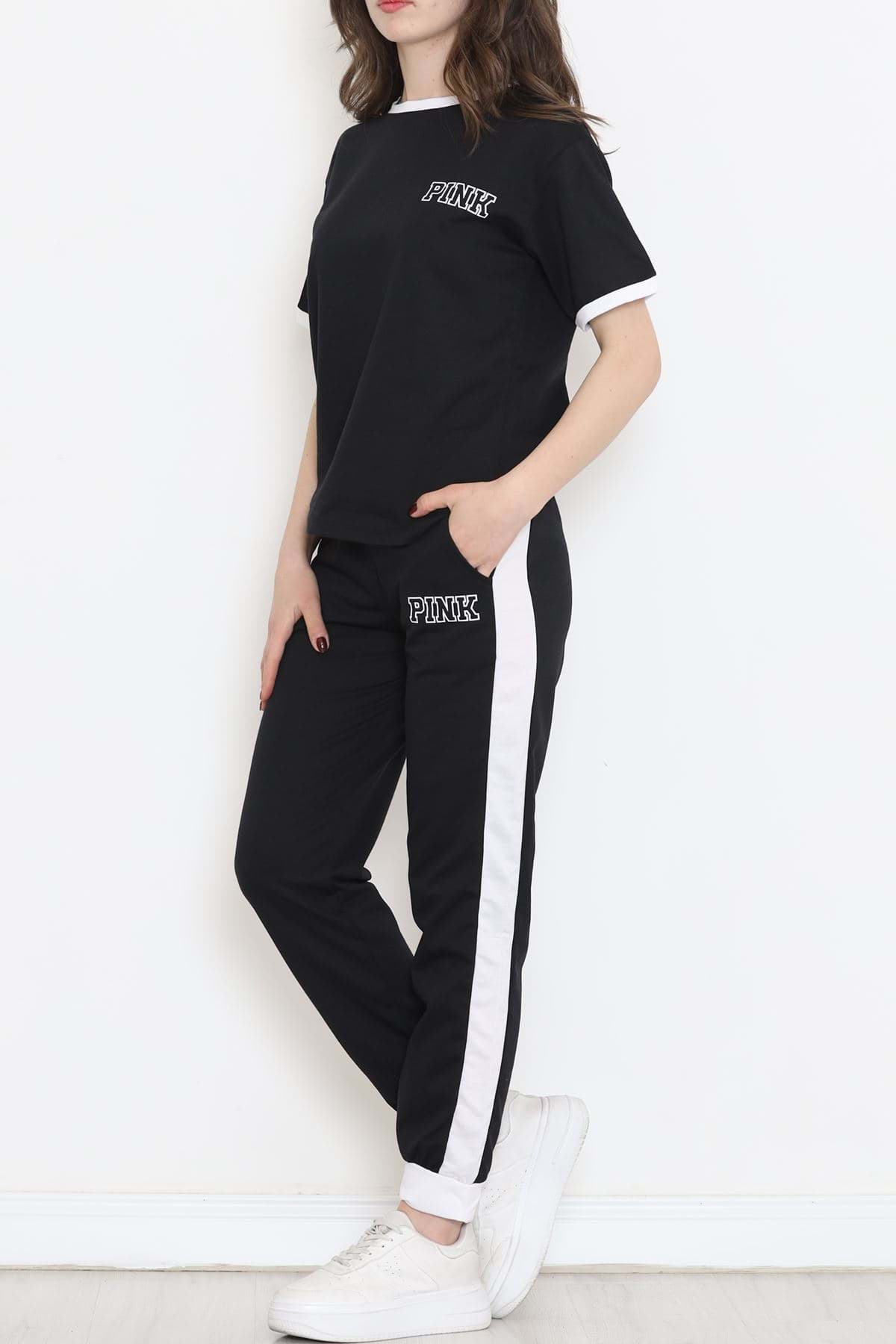 Baskılı İki Renk Eşofman Takımı Siyahbeyaz - 16607.5238. resmi