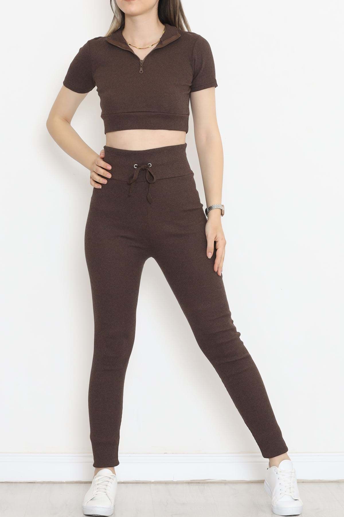 Kaşkorse Fermuarlı Kısakol Takım Kahve - 18517.1567. resmi