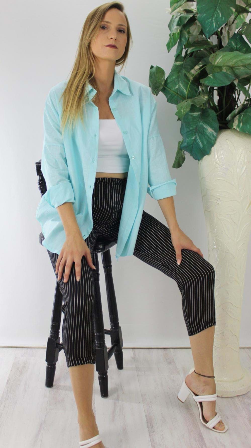 Oversize Keten Gömlek Mint - 2022.90 resmi