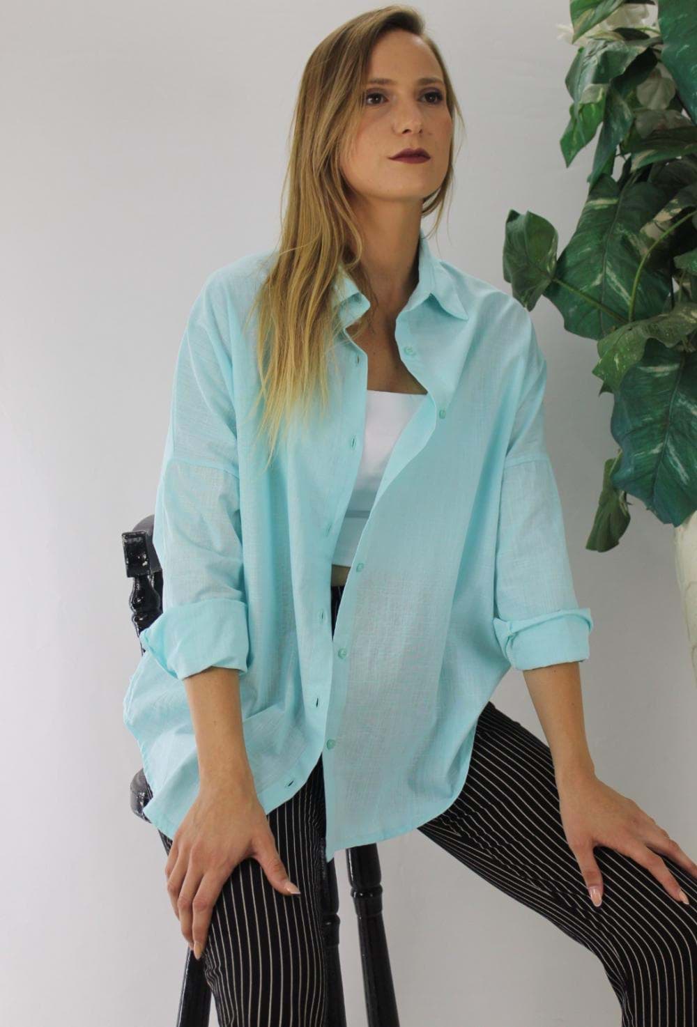 Oversize Keten Gömlek Mint - 2022.90 resmi