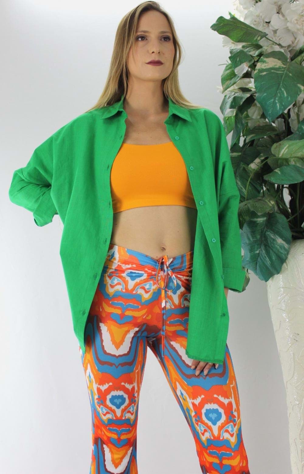 Oversize Keten Gömlek Yeşil - 2022.90 resmi