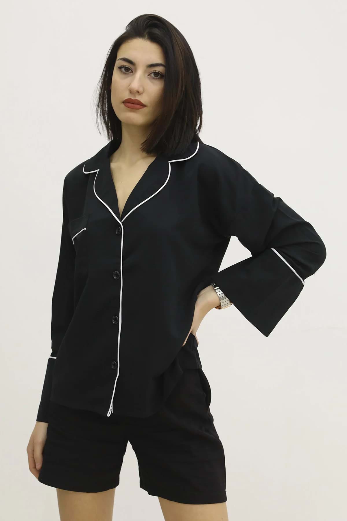 Yakalı Tek Cepli Gömlek Siyah - P-019714 resmi