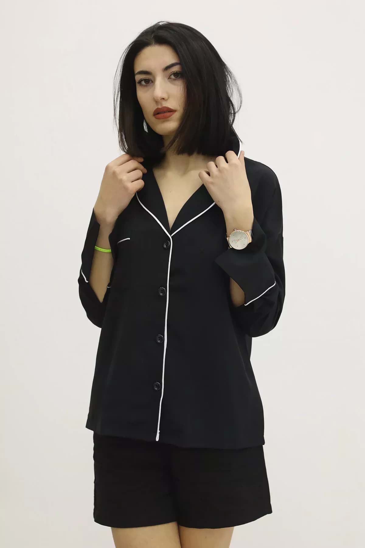 Yakalı Tek Cepli Gömlek Siyah - P-019714 resmi