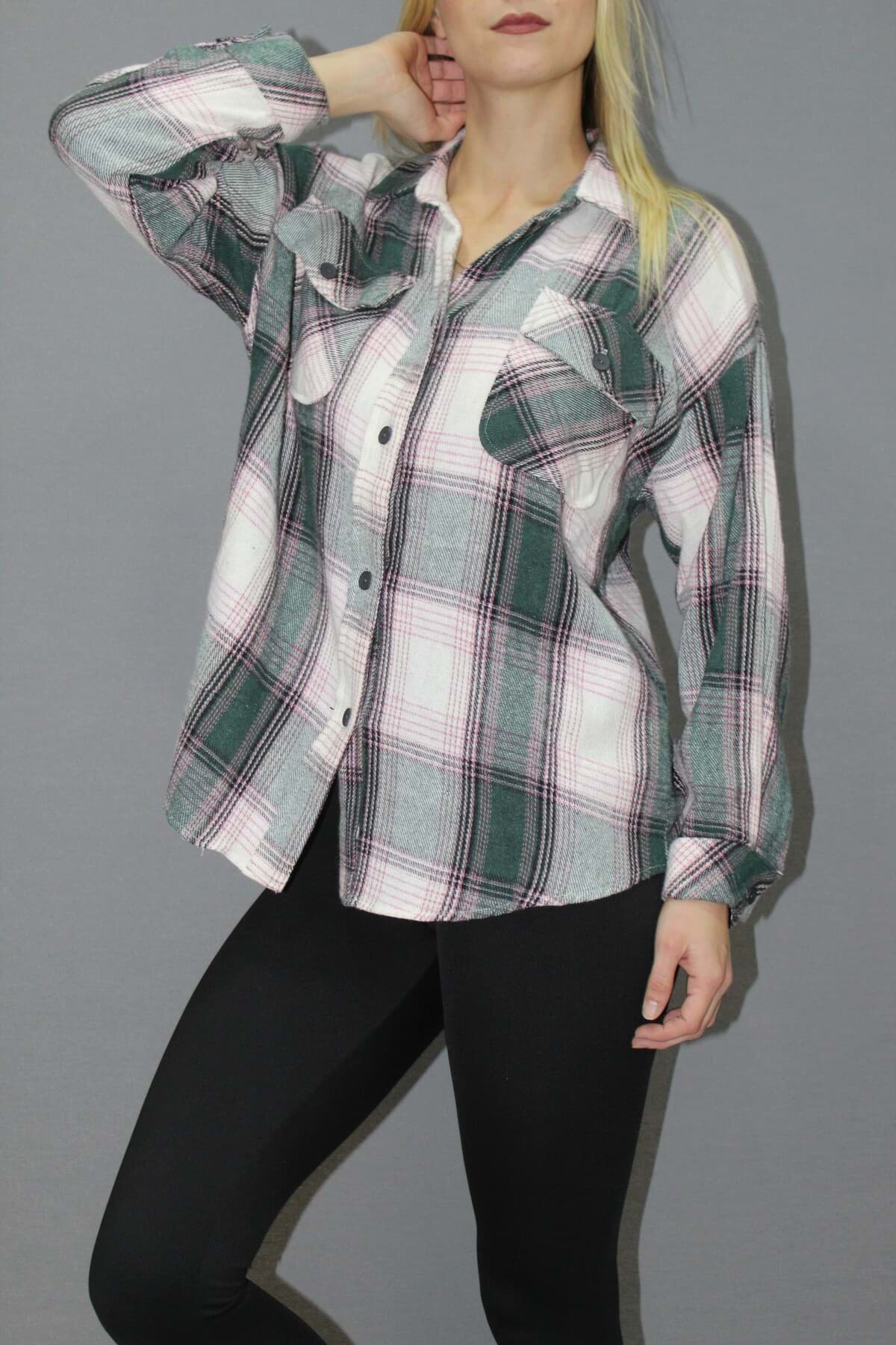 Oversize Ekose Gömlek Yeşil - 4686.140 resmi