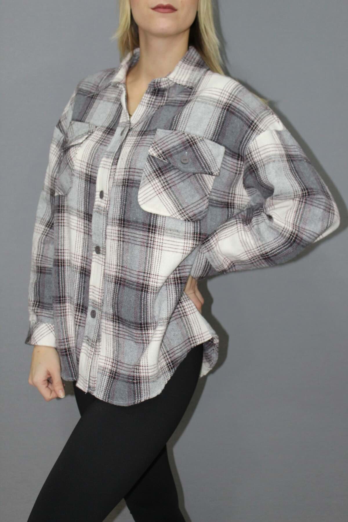 Oversize Ekose Gömlek Gri - 4686.140 resmi