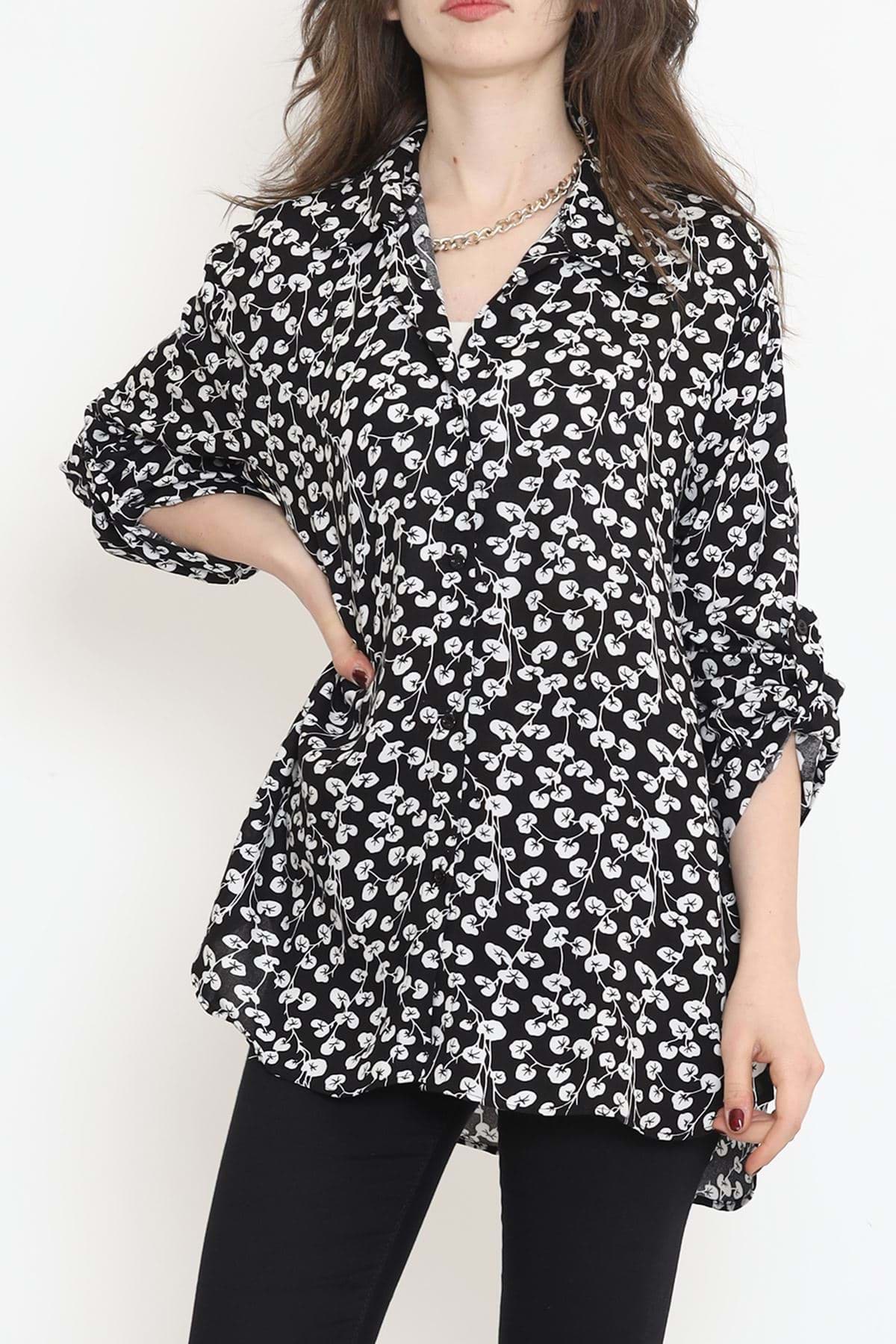 Viskon Desenli Gömlek Siyahbeyaz - 17112.701. resmi