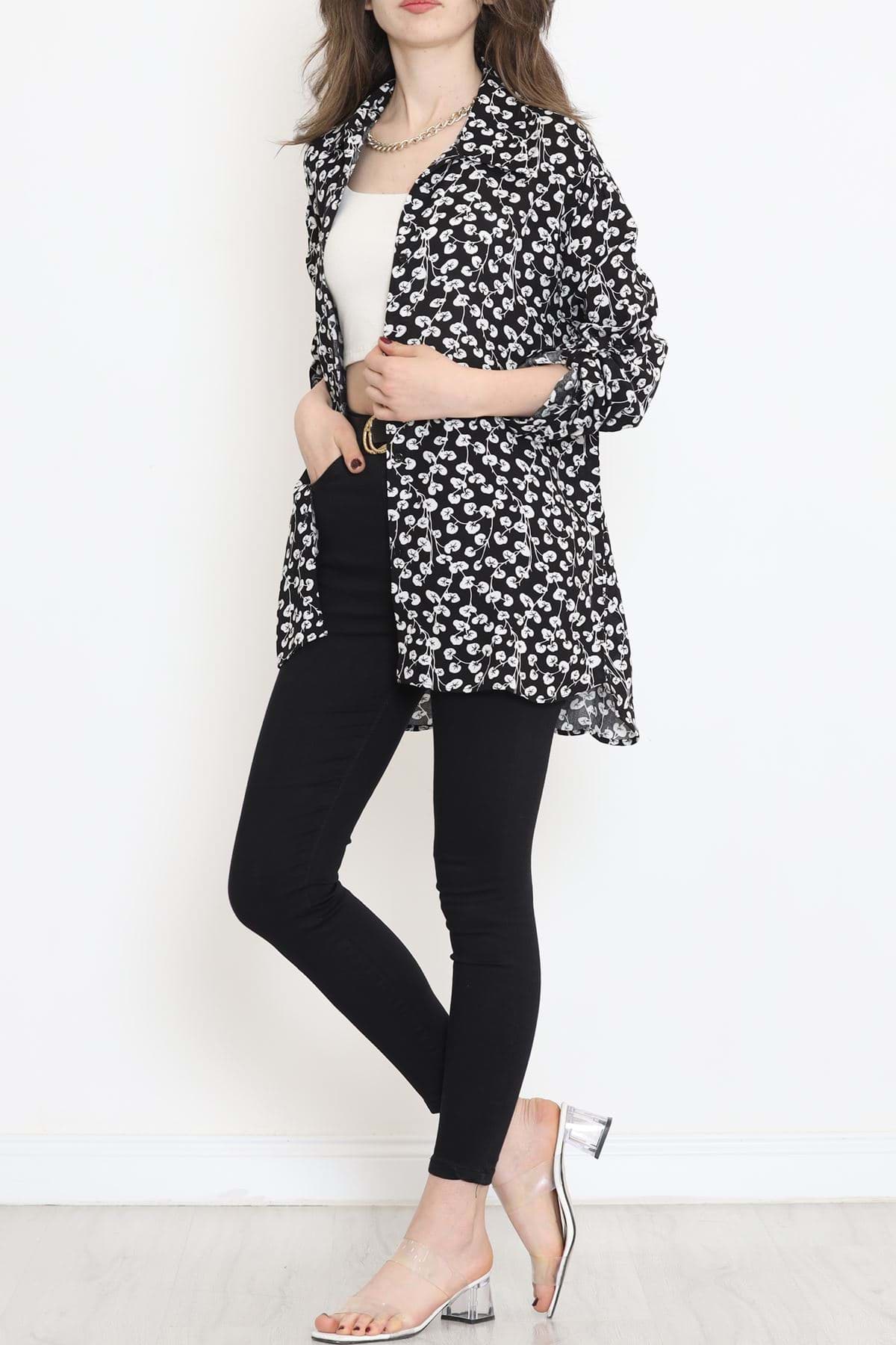 Viskon Desenli Gömlek Siyahbeyaz - 17112.701. resmi