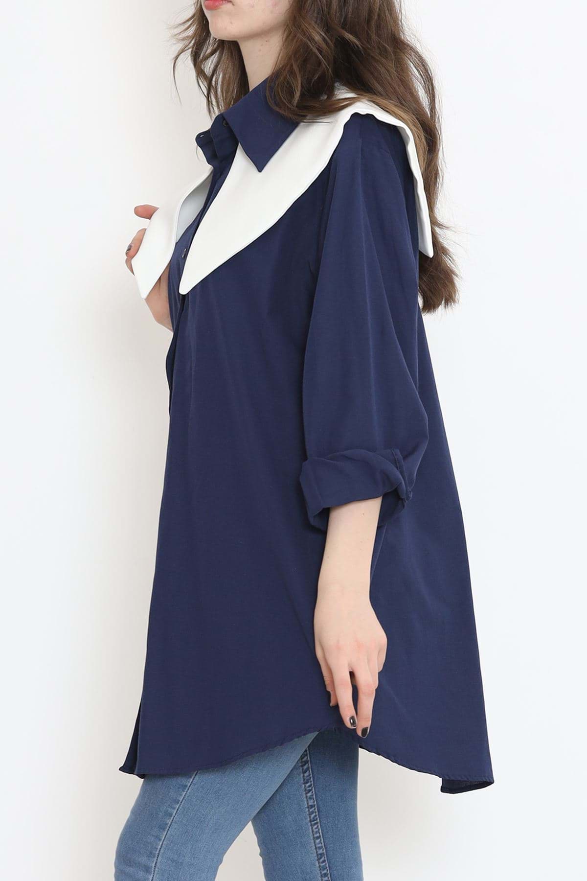 Geniş Yaka Poplin Gömlek Lacivert - 16718.255. resmi