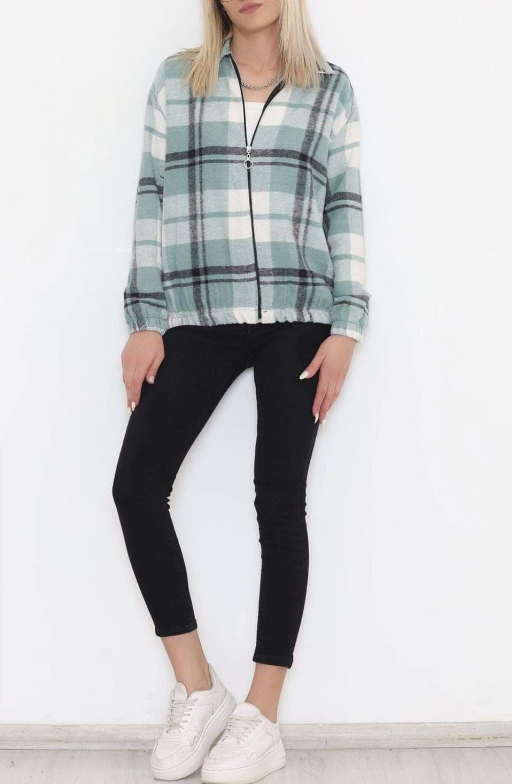 Fermuarlı Gömlek Beyazmint - 11857.701. resmi