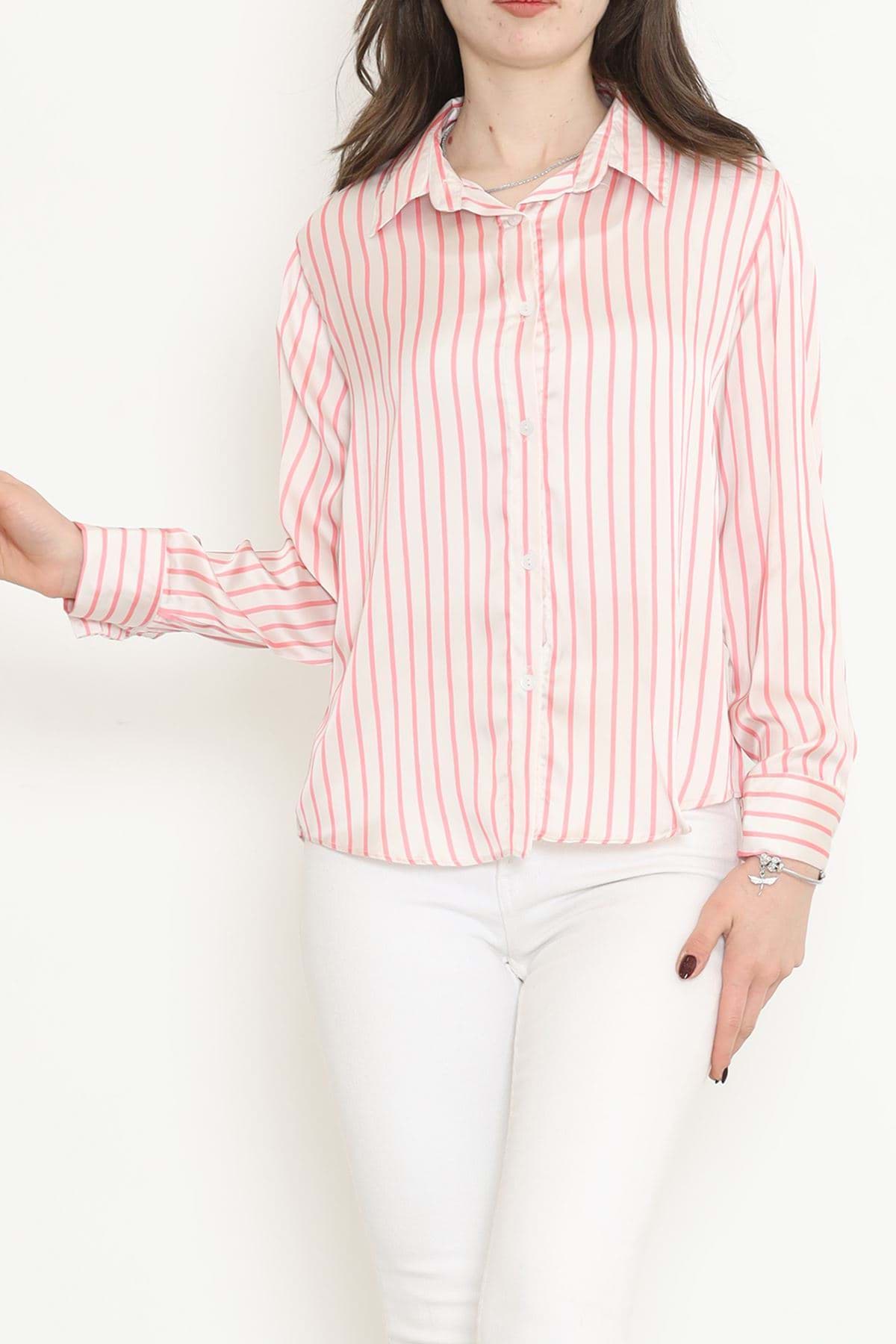 Çizgili Saten Gömlek Beyazpembe - 909.1247. resmi