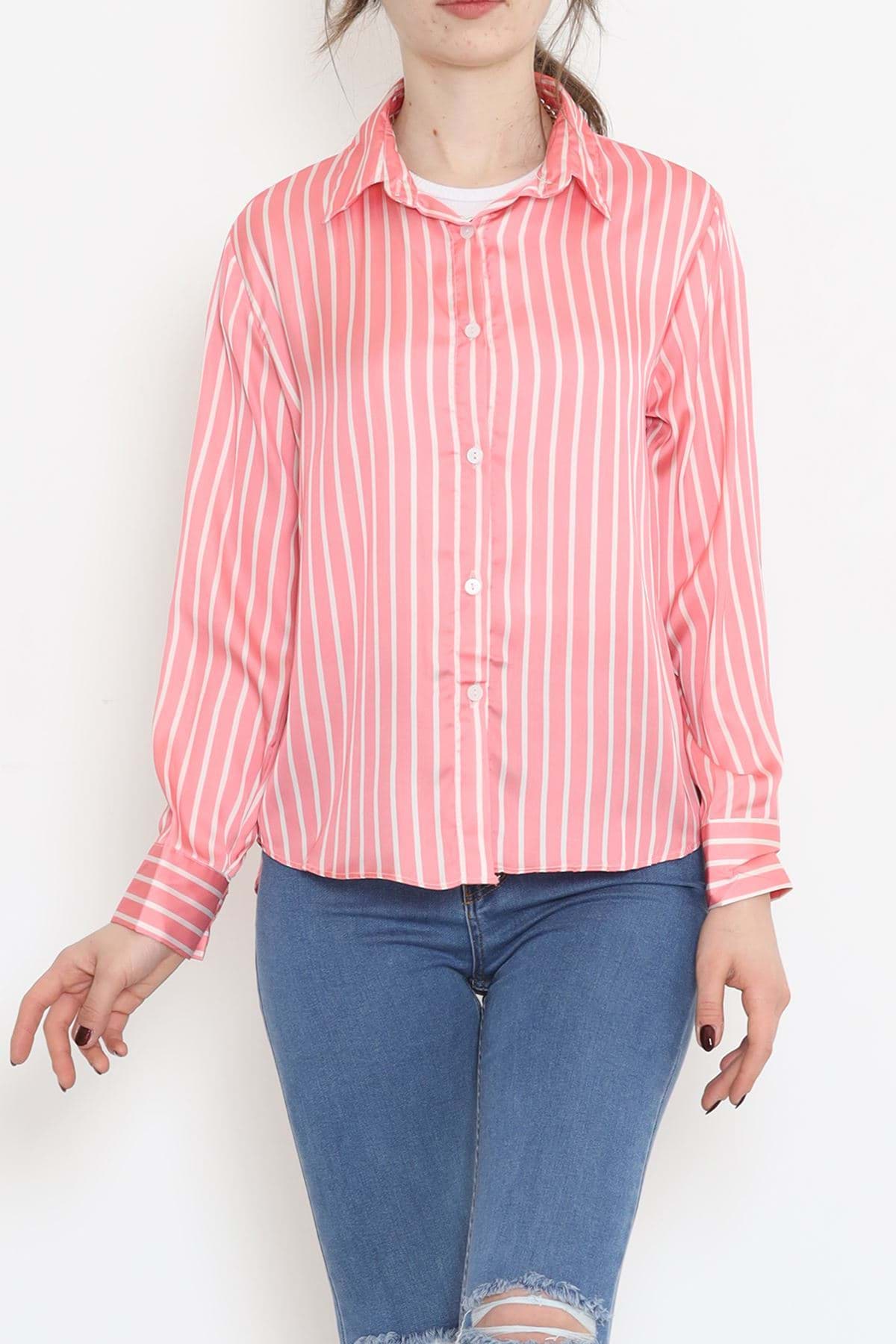 Çizgili Saten Gömlek Pembe - 909.1247. resmi
