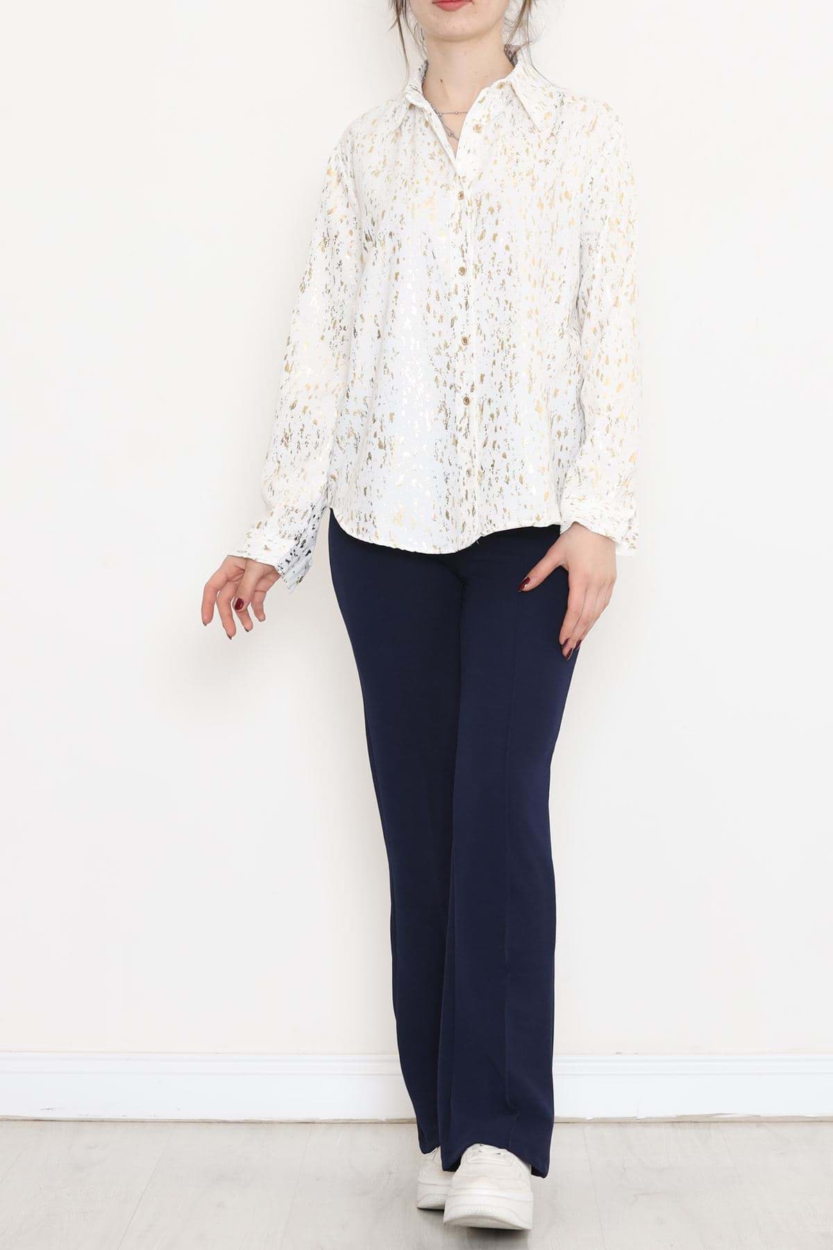 Desenli Varaklı Gömlek Beyazgold - 18466.1247. resmi