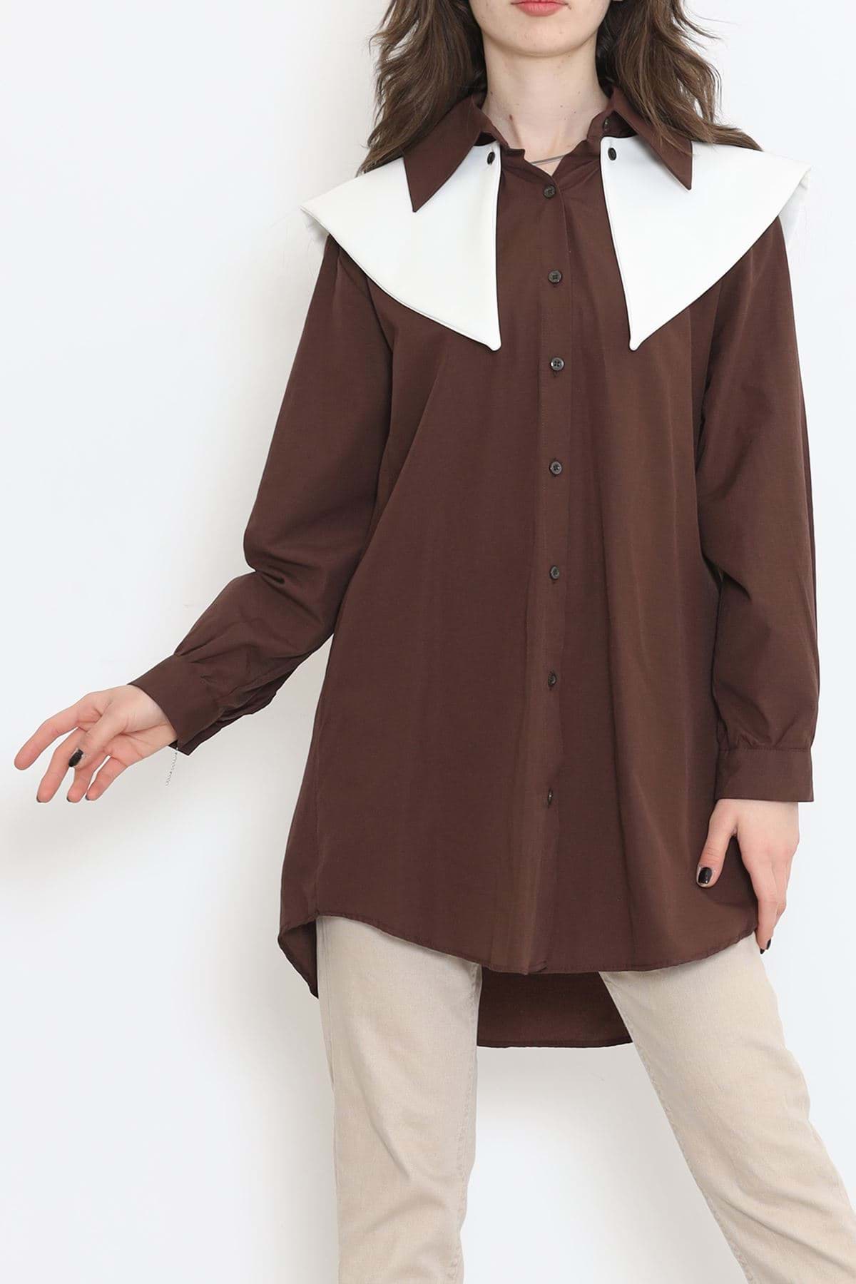Picture of Large collar poplin shirt coffee - 16718.255.