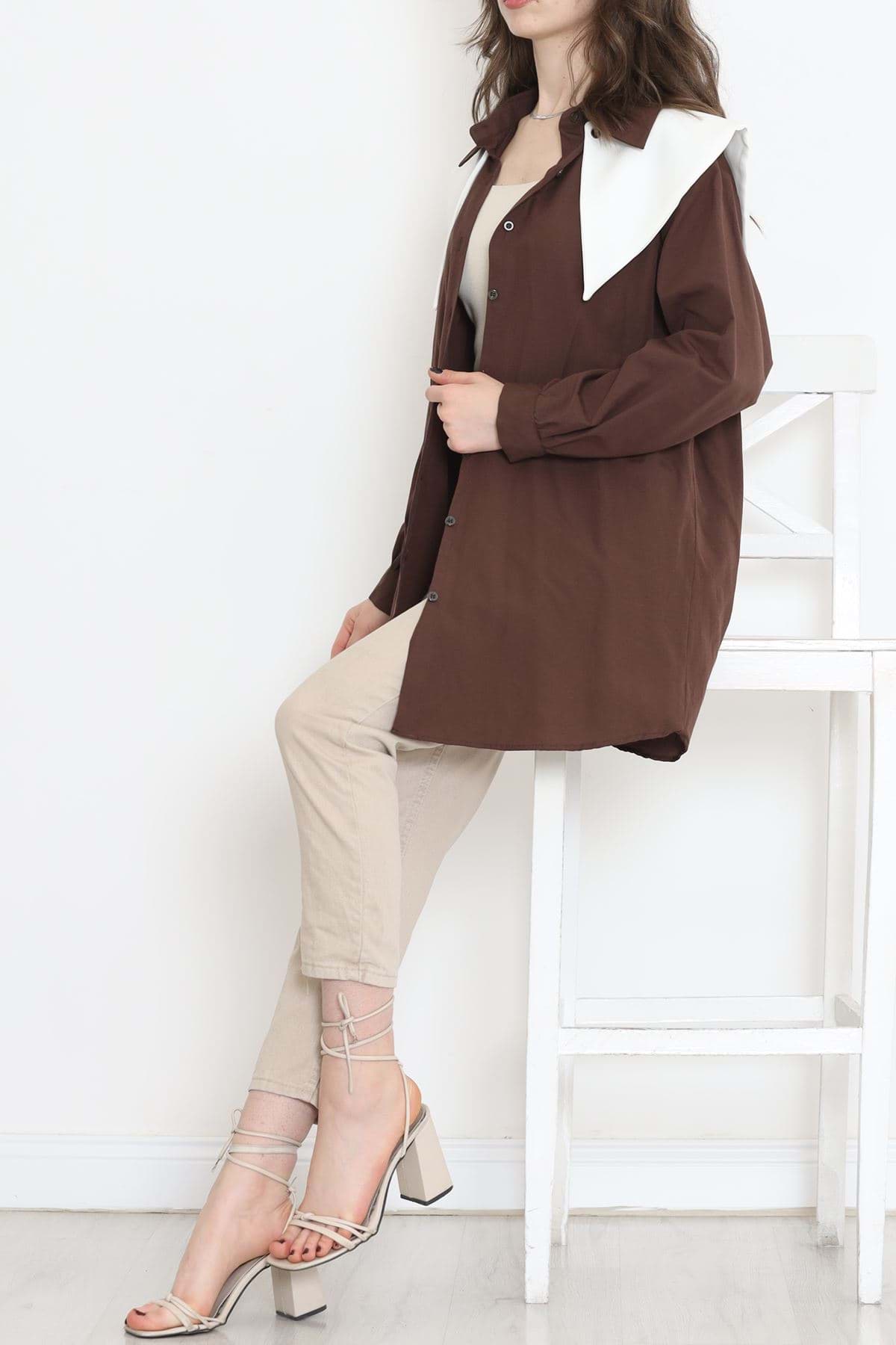 Picture of Large collar poplin shirt coffee - 16718.255.