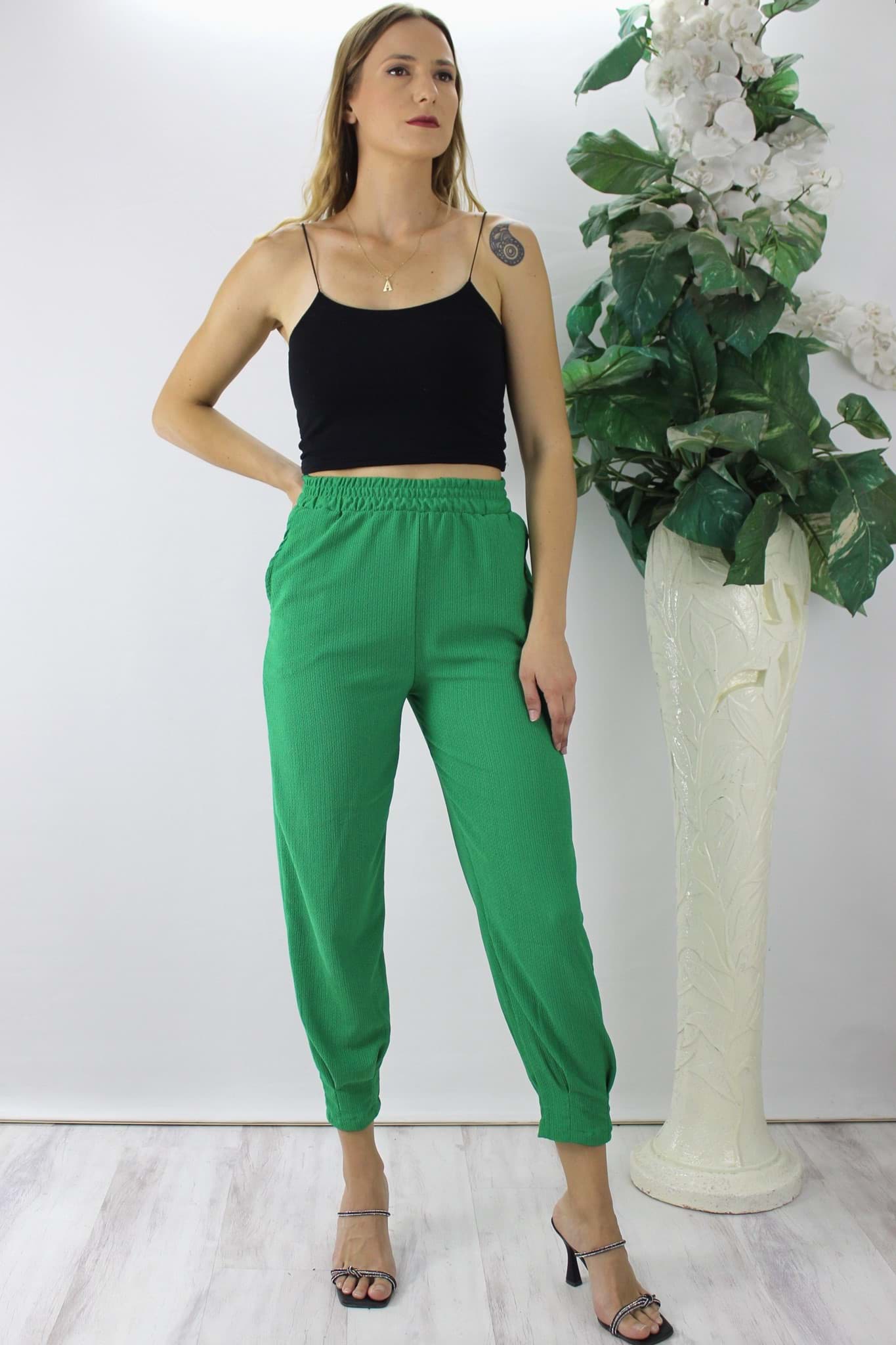 Krinkıl Paça Pensli Pantolon Yeşil - 130.265 resmi