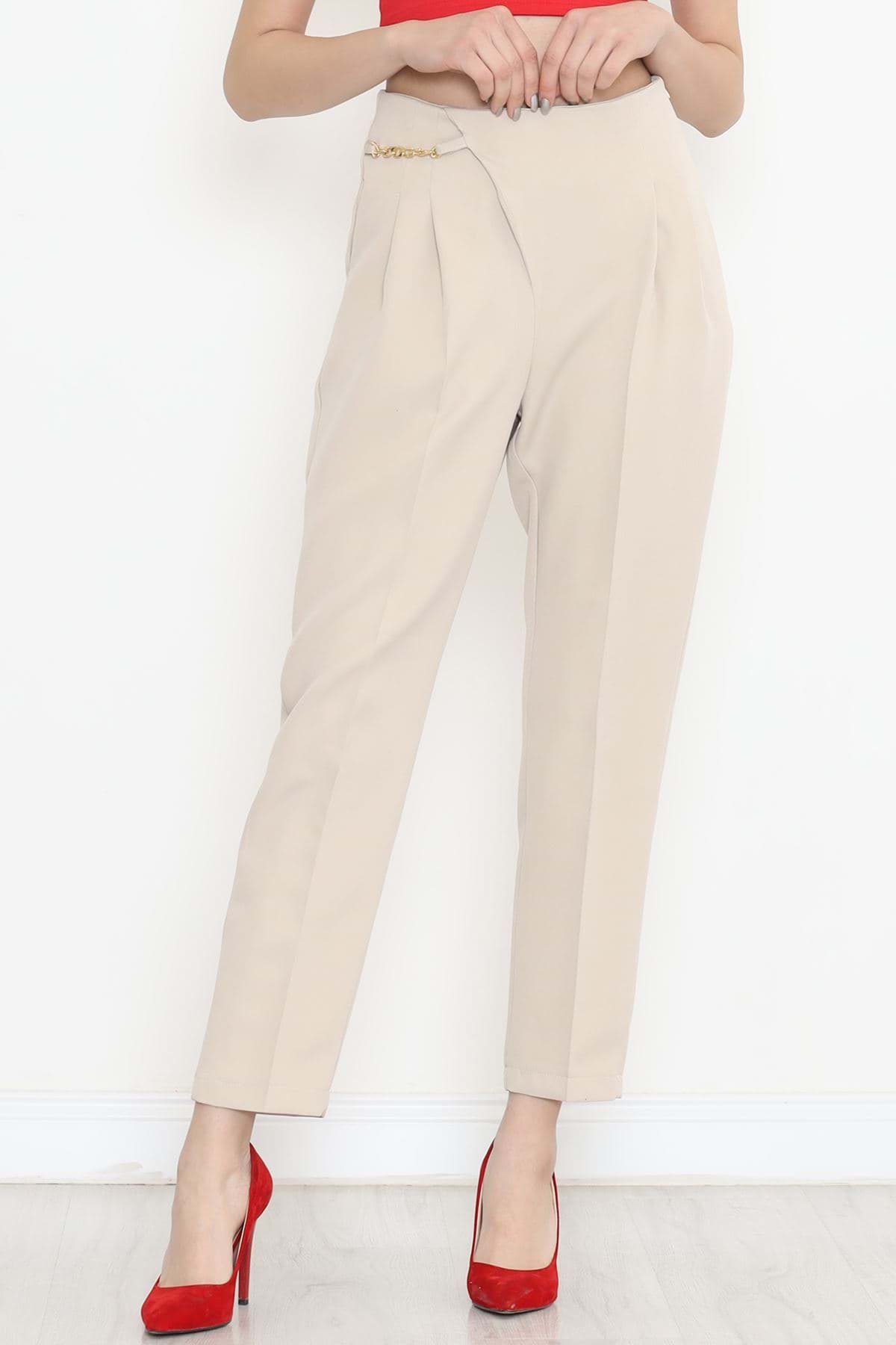 Zincir Detaylı Pantolon Bej - 20713.683. resmi