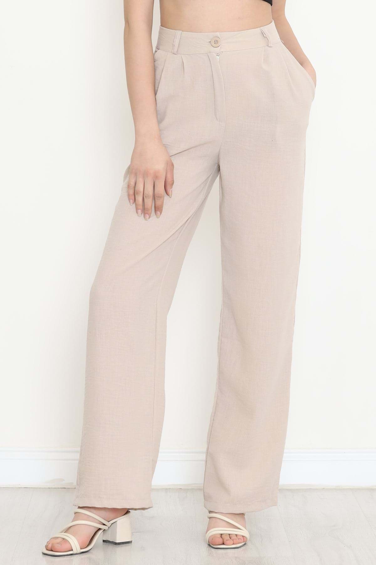 Palazzo Keten Pantolon Taş - 17202.1254. resmi