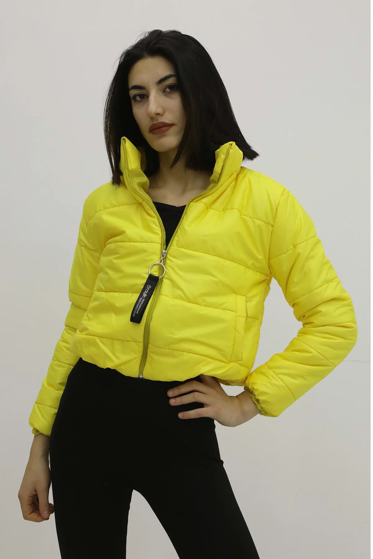 Fermuarlı Çift Cepli Şişme Mont Sarı - Lks9294 resmi