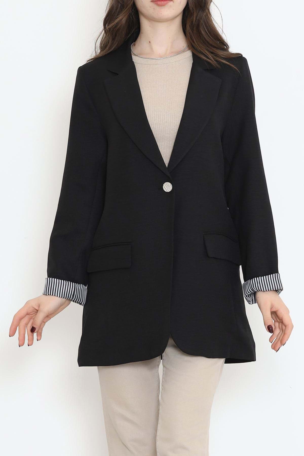 Kol Astarı Çizgili Ceket Siyah - 18299.1322. resmi