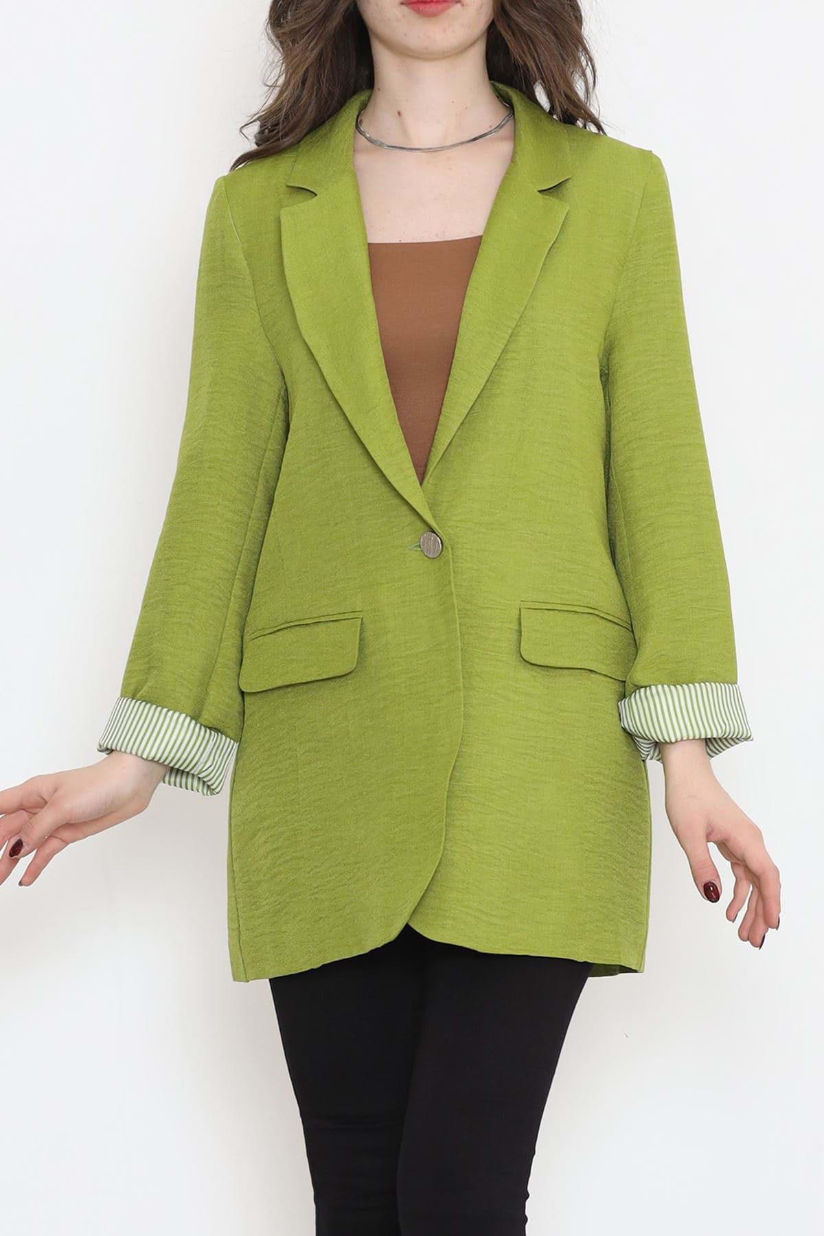 Kol Astarı Çizgili Ceket Yağyeşili - 18299.1322. resmi