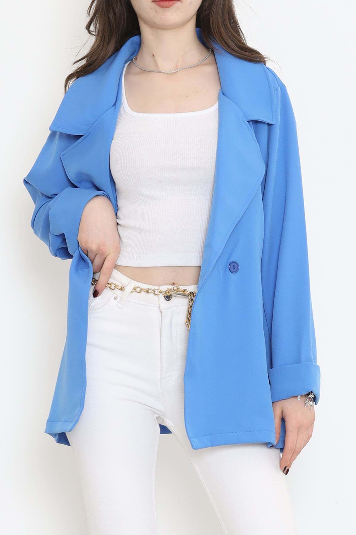 Oversize Düğmeli Ceket Mavi - 951.1247. resmi
