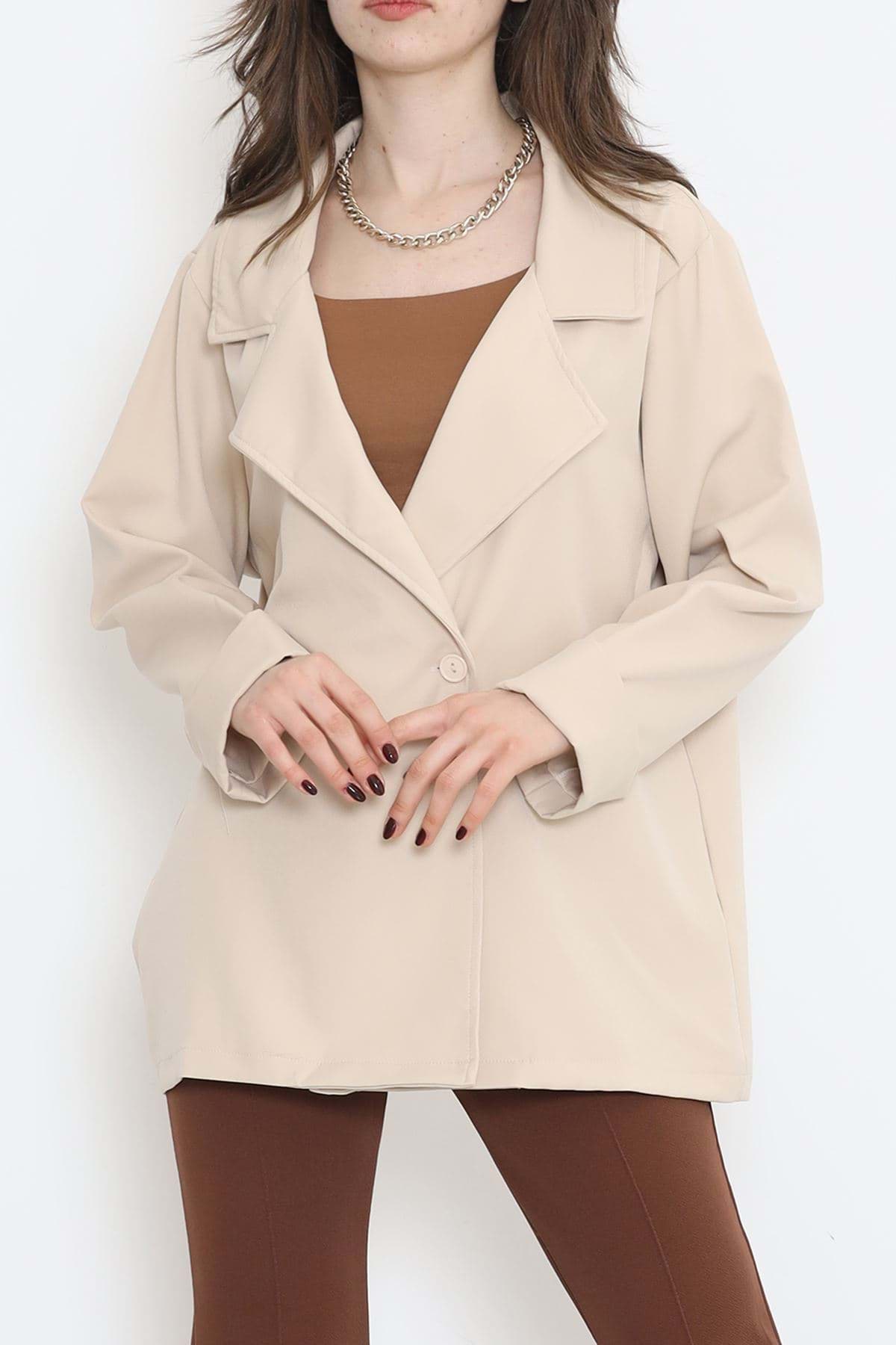 Oversize Düğmeli Ceket Bej - 951.1247. resmi