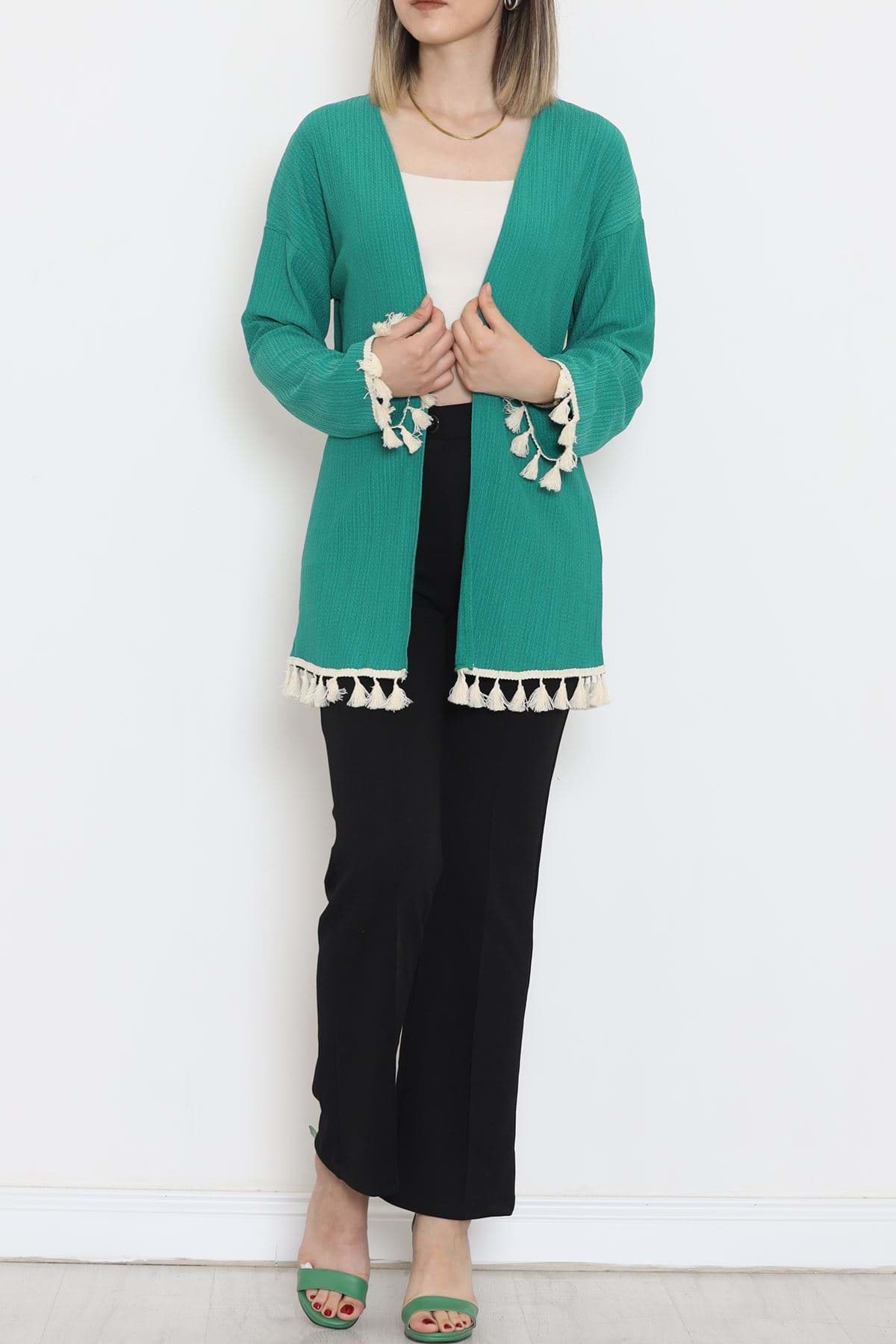 Ponponlu Kimono Yeşil - 12577.631. resmi