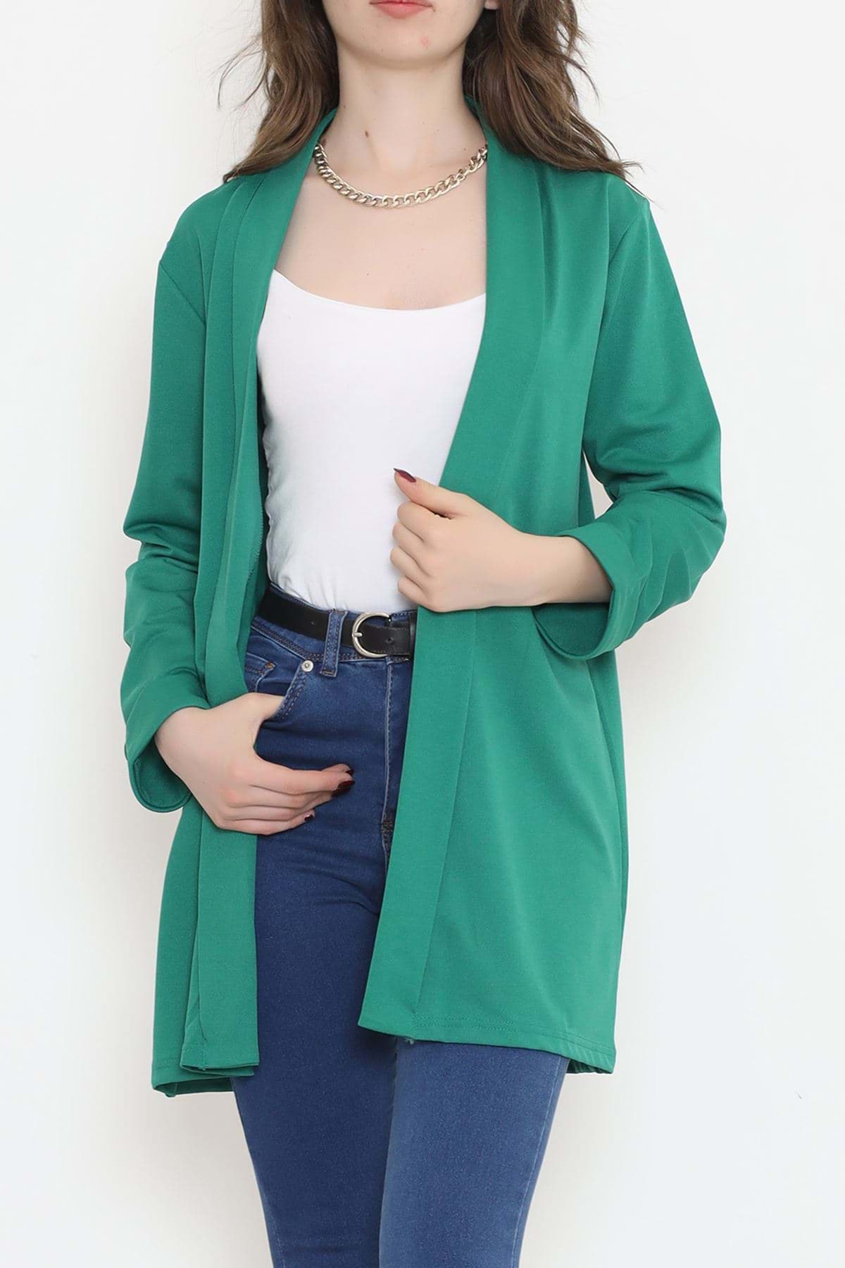 Örme Krep Uzun Ceket Yeşil - 15052.1095. resmi