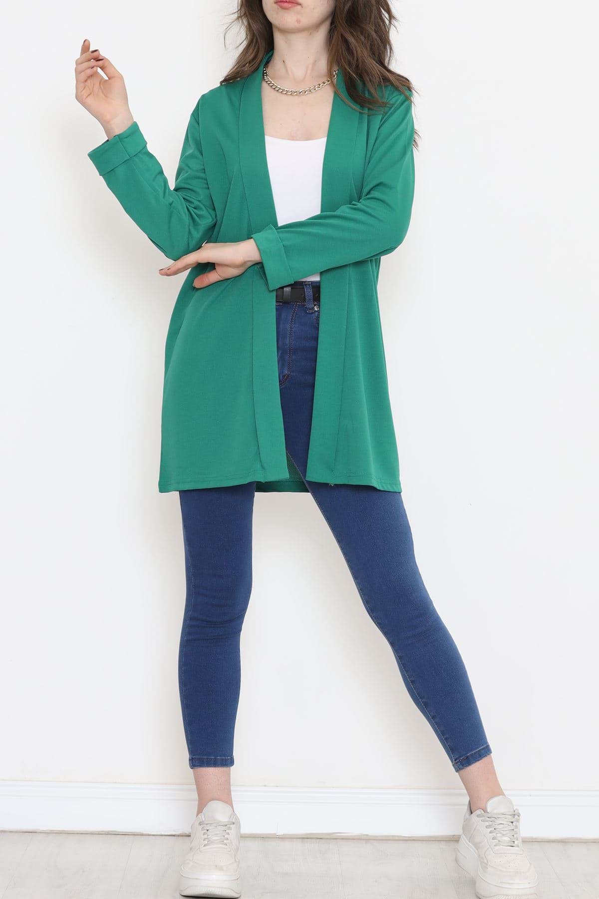 Örme Krep Uzun Ceket Yeşil - 15052.1095. resmi