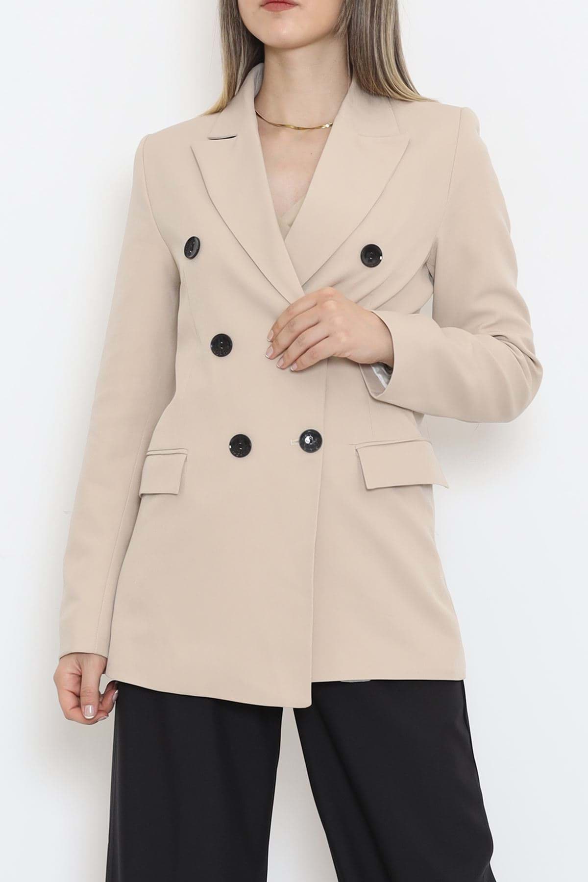 Düğmeli Blazer Ceket Vizon - 354.1247. resmi