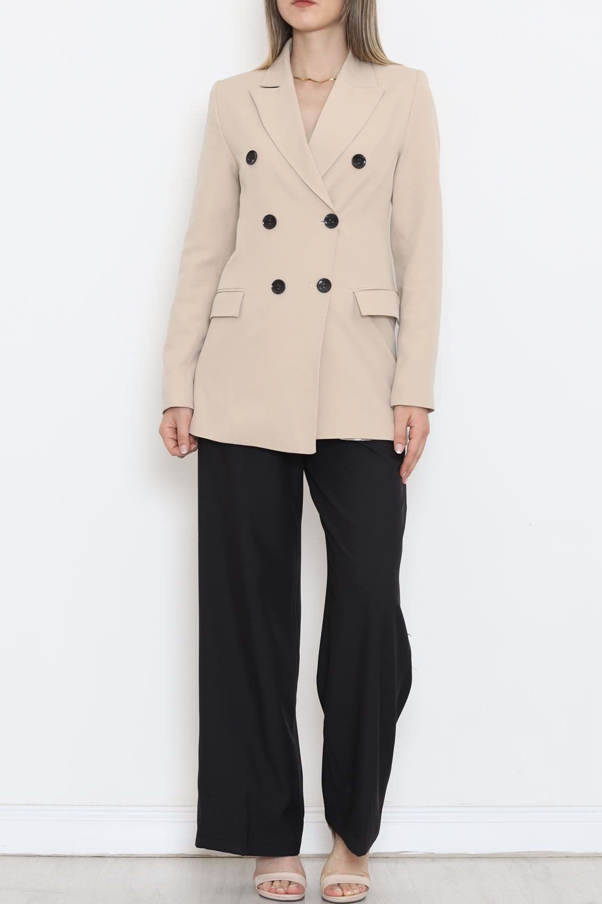 Düğmeli Blazer Ceket Vizon - 354.1247. resmi