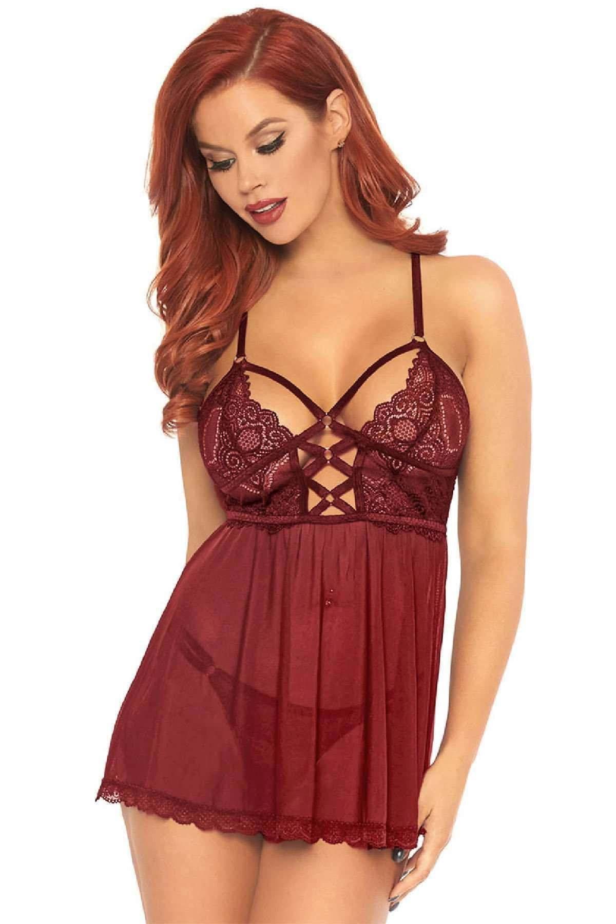 İp Detaylı Özel Tasarım Gecelik Bordo - 3042.1364. resmi