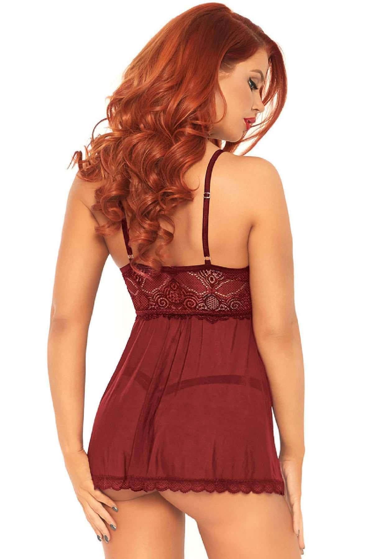 İp Detaylı Özel Tasarım Gecelik Bordo - 3042.1364. resmi