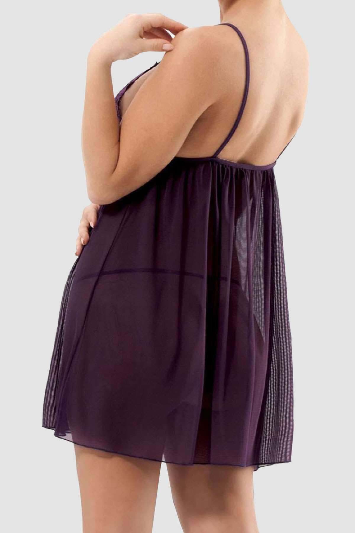 Tül Babydoll Gecelik Takım Mor - 3011.1364. resmi