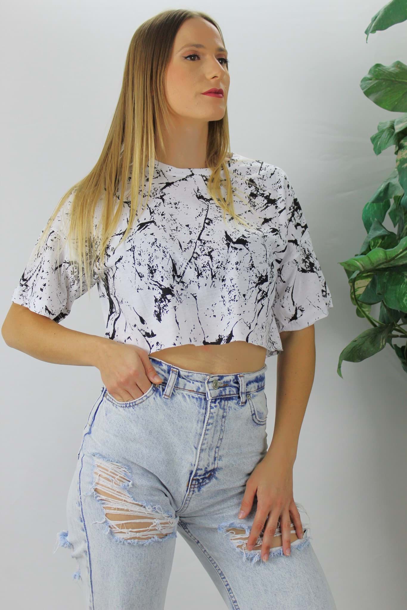 Bisiklet Yaka Baskılı Tişört Beyaz - 121.905 resmi