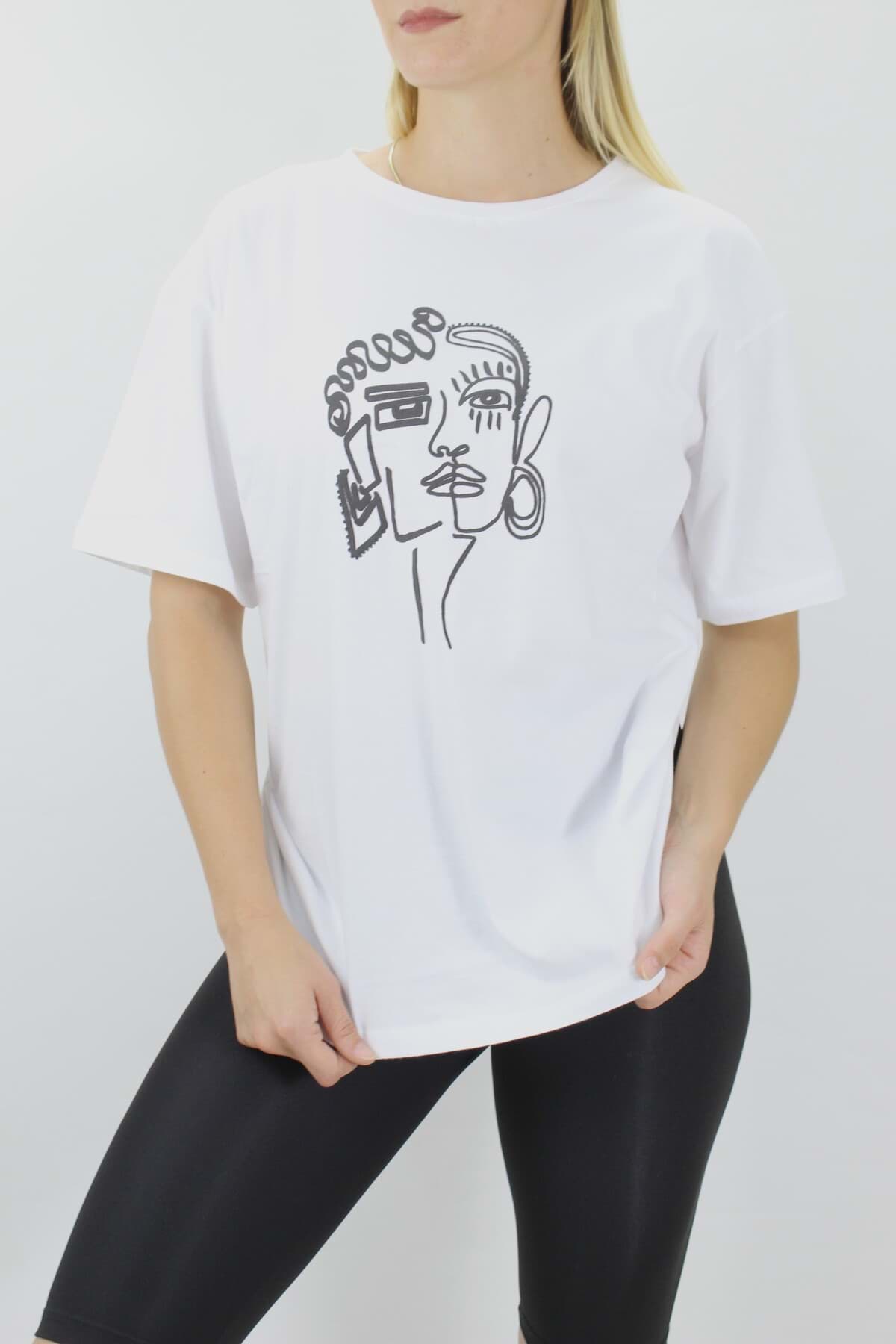 Yüz Baskılı Tişört Beyaz - 144.075 resmi