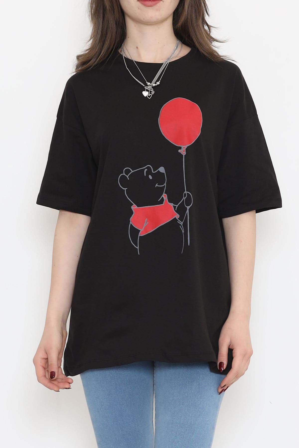 Baskılı Oversize Tişört Siyah - 16495.1567. resmi