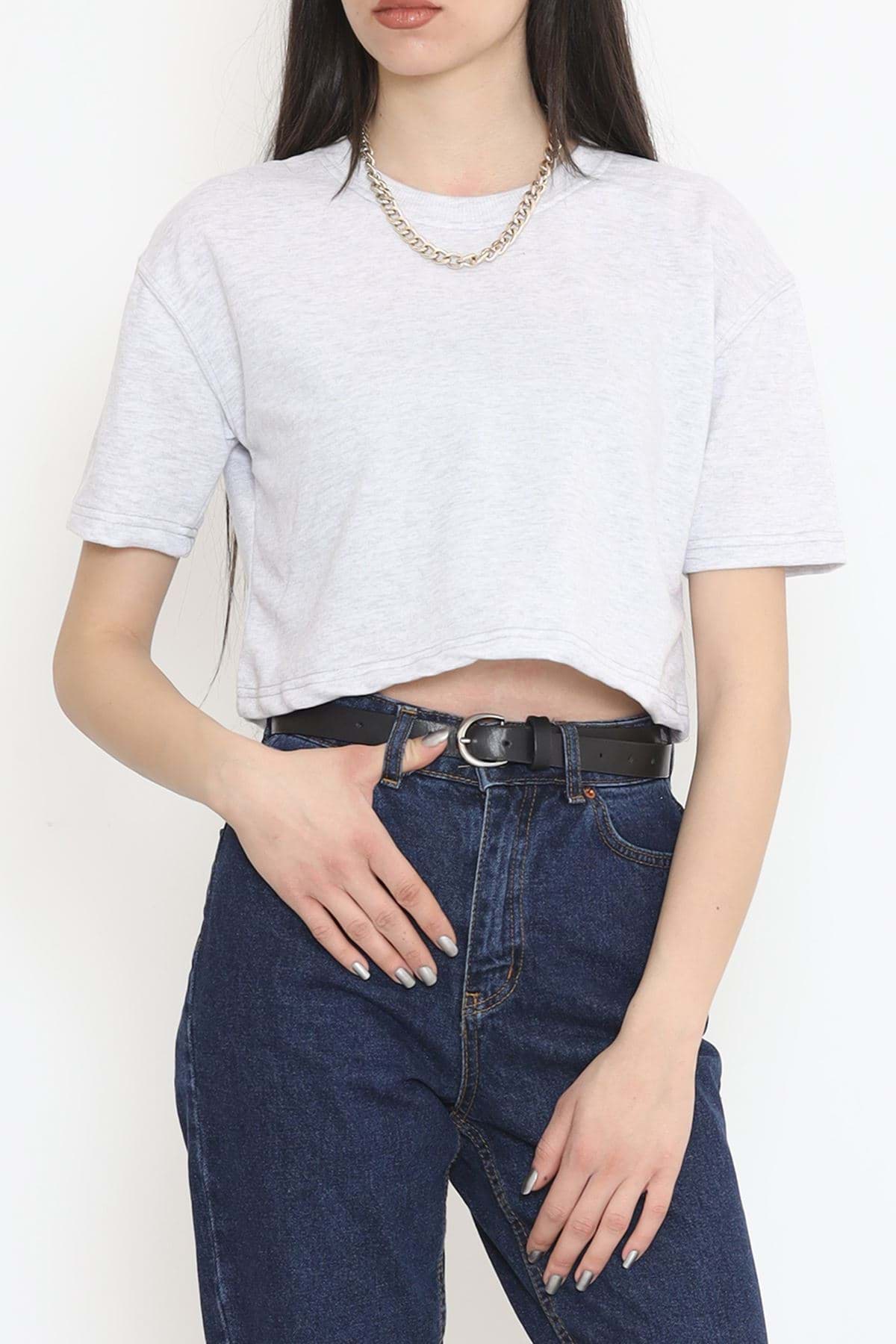 İki İplik Crop Tişört Gri - 15151.751. resmi
