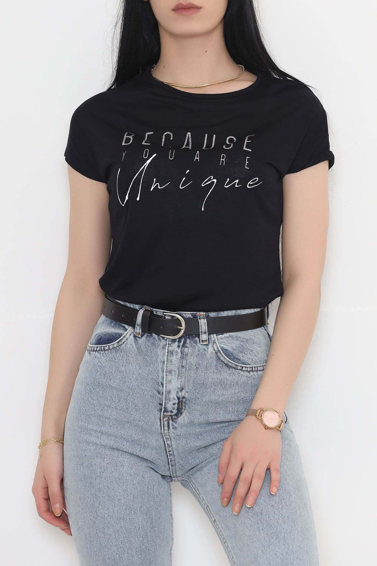 Sim Detaylı Baskılı Tişört Siyah - 19610.200. resmi