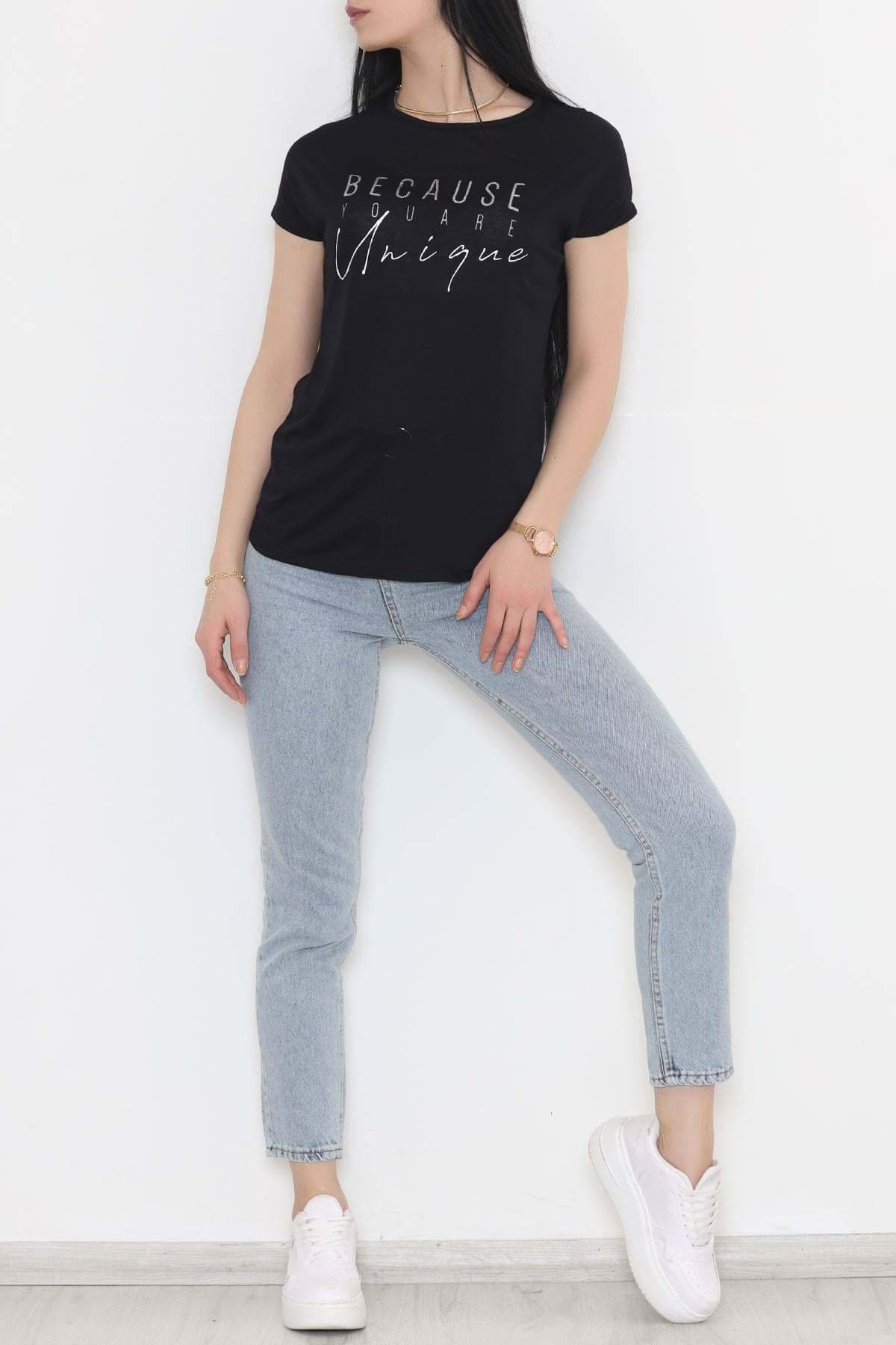 Sim Detaylı Baskılı Tişört Siyah - 19610.200. resmi