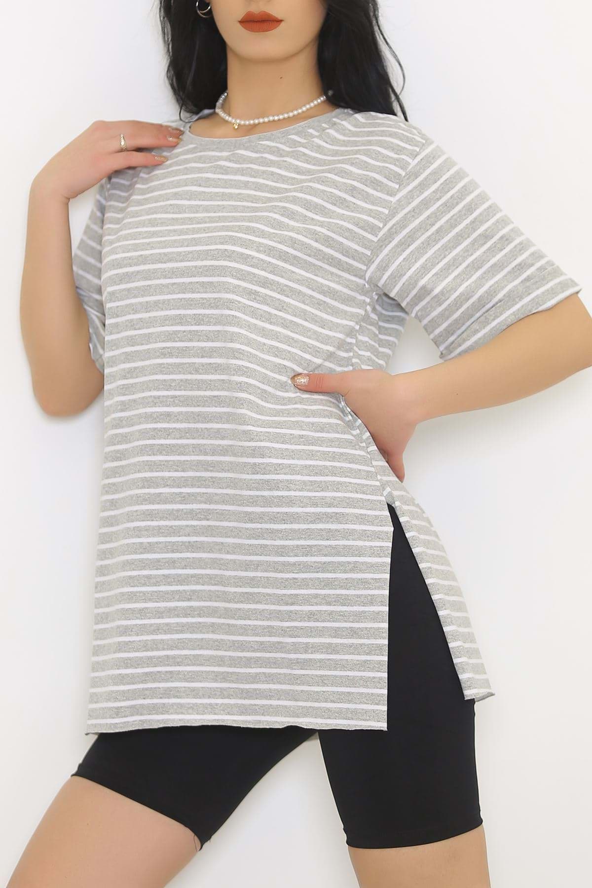Çizgili Tişört Gribeyaz - 9173.1567. resmi