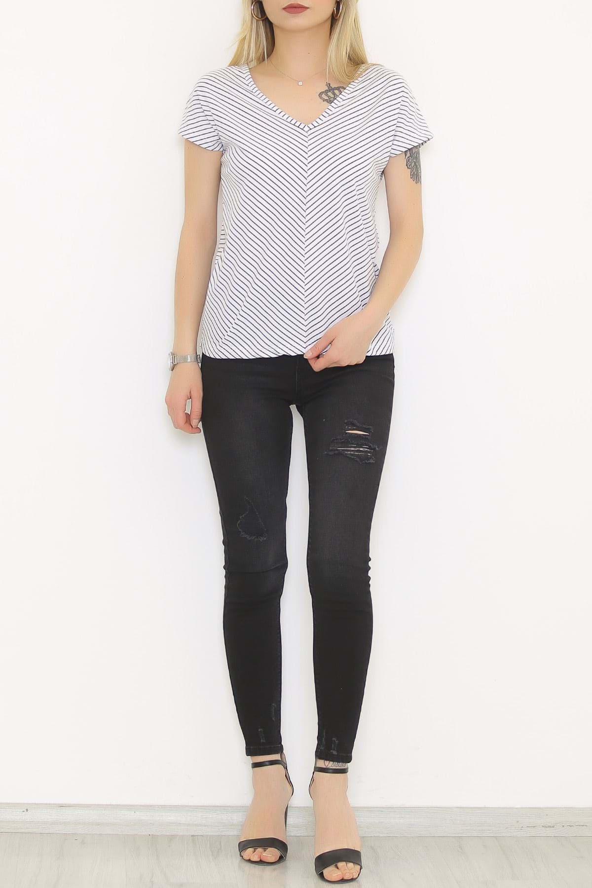 Ön Arka V Yaka Tişört Beyaz - 2111.555. resmi