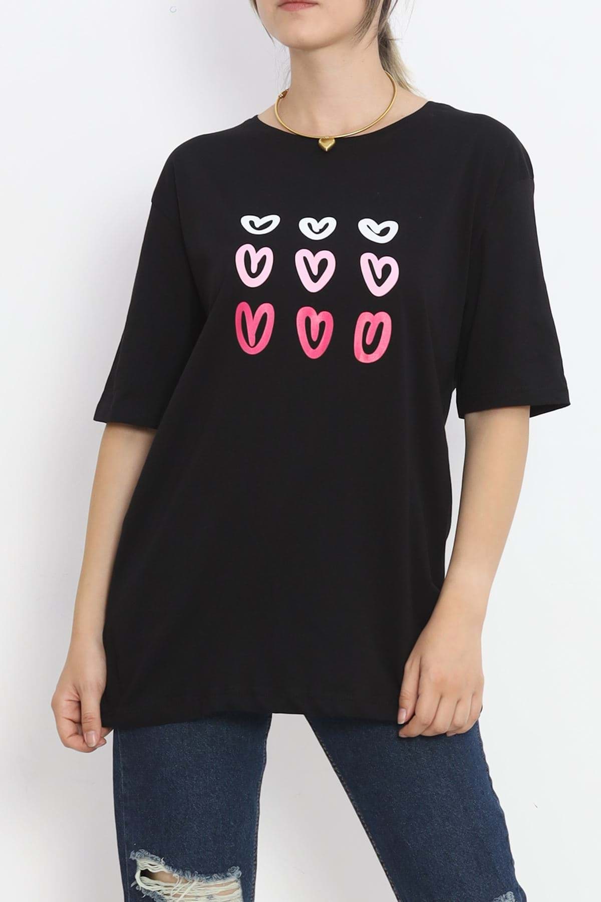Kalp Baskılı Tişört Siyah - 18744.751. resmi
