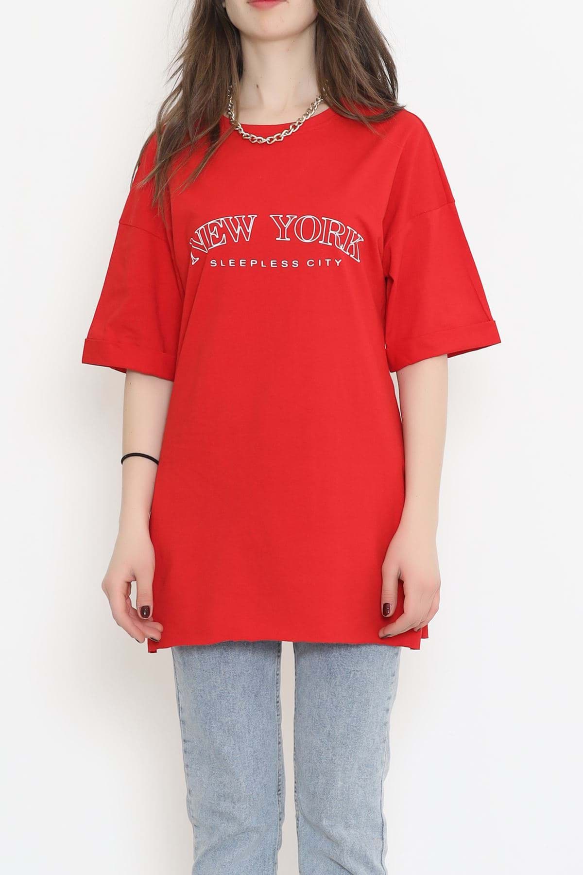 Baskılı Duble Kol Tişört Kırmızı - 16560.1567. resmi